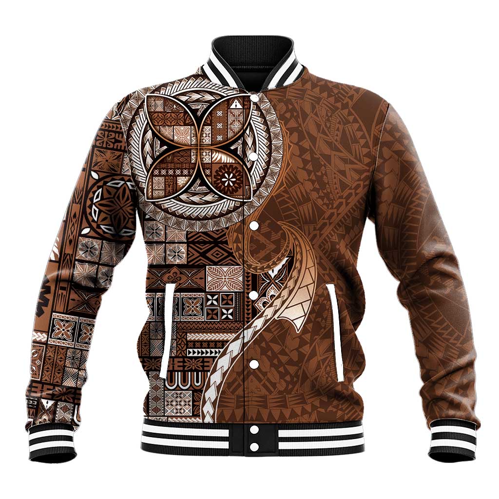 Samoan Siapo Art Tattoo Polynesian Pattern Baseball Jacket Brown Color LT03 Unisex Brown - Polynesian Pride