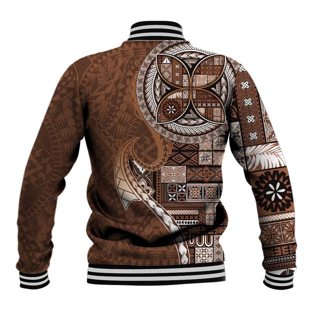 Samoan Siapo Art Tattoo Polynesian Pattern Baseball Jacket Brown Color LT03 - Polynesian Pride
