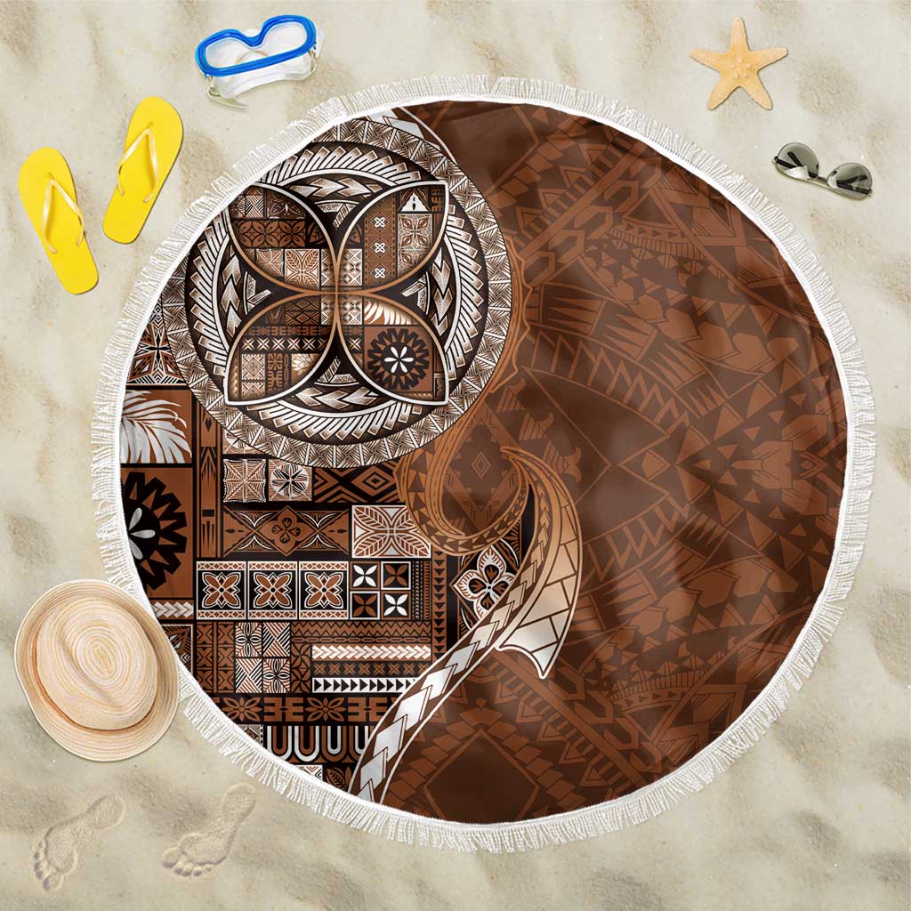 Samoan Siapo Art Tattoo Polynesian Pattern Beach Blanket Brown Color LT03 One Size 150cm Brown - Polynesian Pride