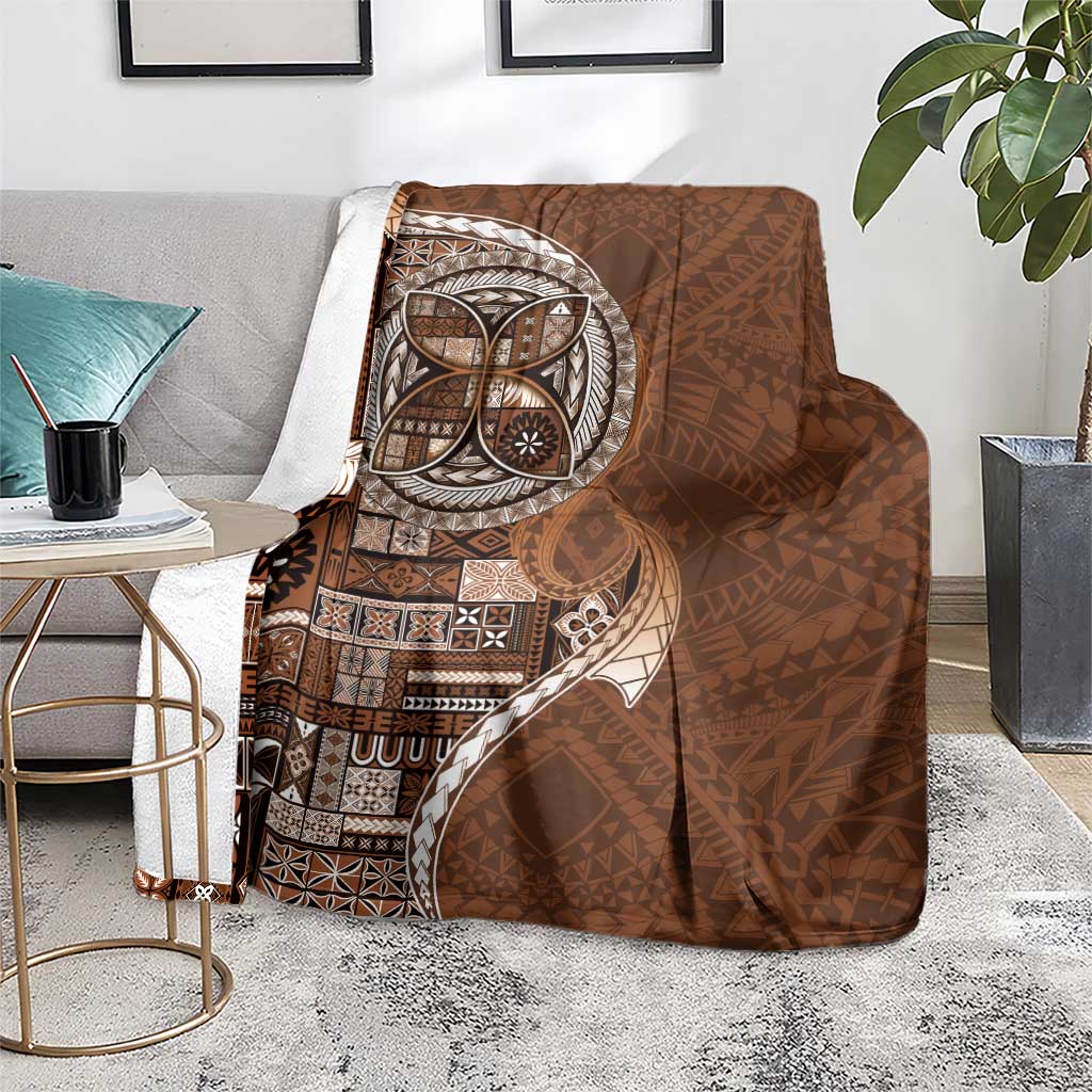 Samoan Siapo Art Tattoo Polynesian Pattern Blanket Brown Color - Polynesian Pride