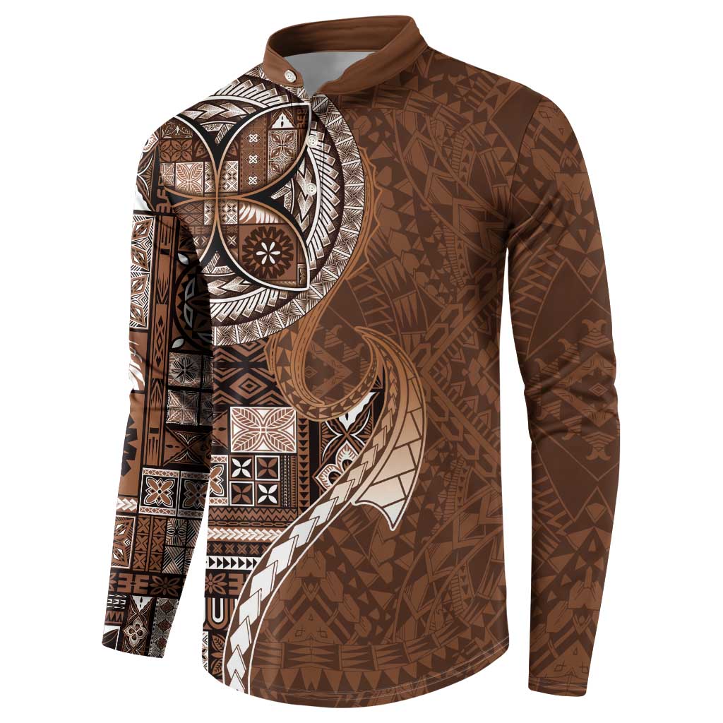 Samoan Siapo Art Tattoo Polynesian Pattern Button Sweatshirt Brown Color LT03 - Polynesian Pride