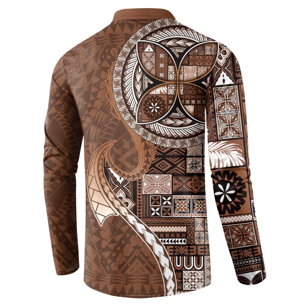 Samoan Siapo Art Tattoo Polynesian Pattern Button Sweatshirt Brown Color LT03 - Polynesian Pride