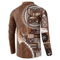 Samoan Siapo Art Tattoo Polynesian Pattern Button Sweatshirt Brown Color LT03 - Polynesian Pride