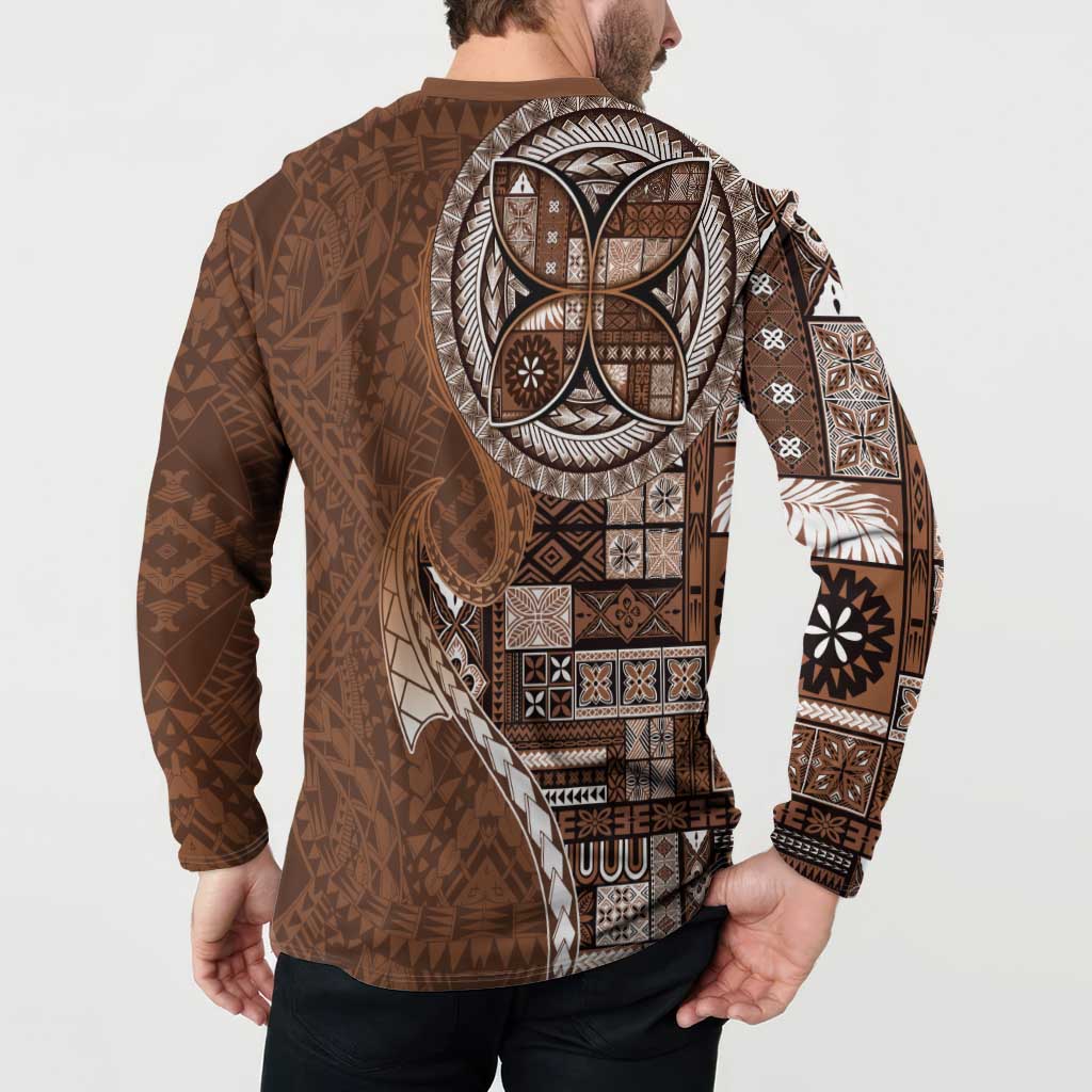 Samoan Siapo Art Tattoo Polynesian Pattern Button Sweatshirt Brown Color LT03 - Polynesian Pride