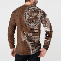 Samoan Siapo Art Tattoo Polynesian Pattern Button Sweatshirt Brown Color LT03 - Polynesian Pride