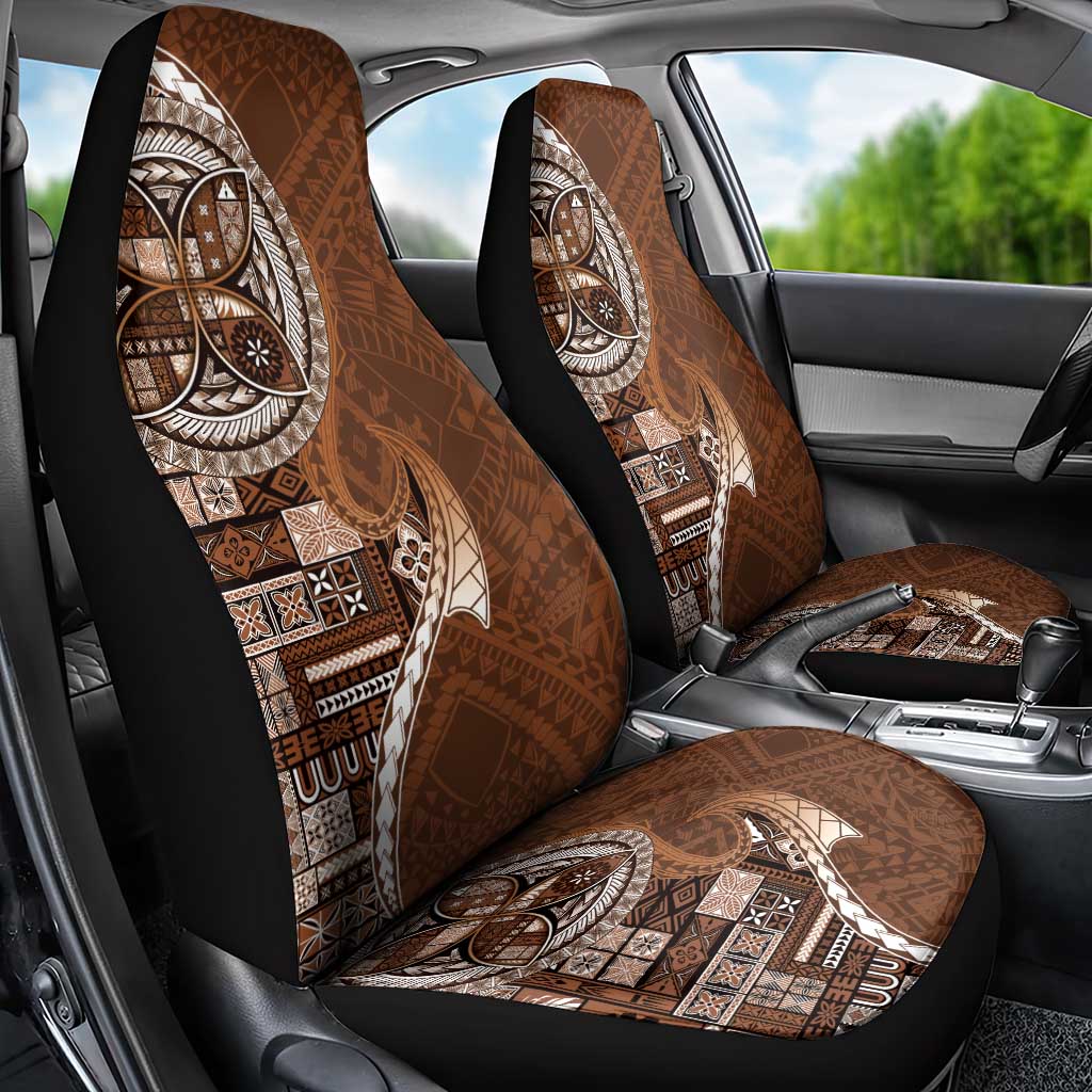 Samoan Siapo Art Tattoo Polynesian Pattern Car Seat Cover Brown Color - Polynesian Pride
