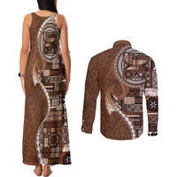Samoan Siapo Art Tattoo Polynesian Pattern Couples Matching Tank Maxi Dress and Long Sleeve Button Shirt Brown Color LT03 - Polynesian Pride