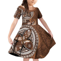 Samoan Siapo Art Tattoo Polynesian Pattern Family Matching Off Shoulder Short Dress and Hawaiian Shirt Brown Color - Polynesian Pride