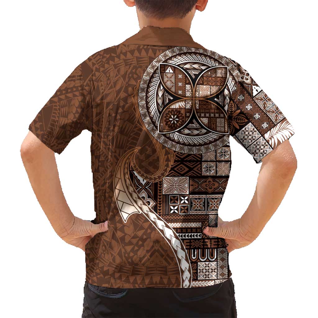 Samoan Siapo Art Tattoo Polynesian Pattern Family Matching Summer Maxi Dress and Hawaiian Shirt Brown Color - Polynesian Pride