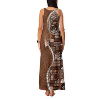 Samoan Siapo Art Tattoo Polynesian Pattern Family Matching Tank Maxi Dress and Hawaiian Shirt Brown Color - Polynesian Pride