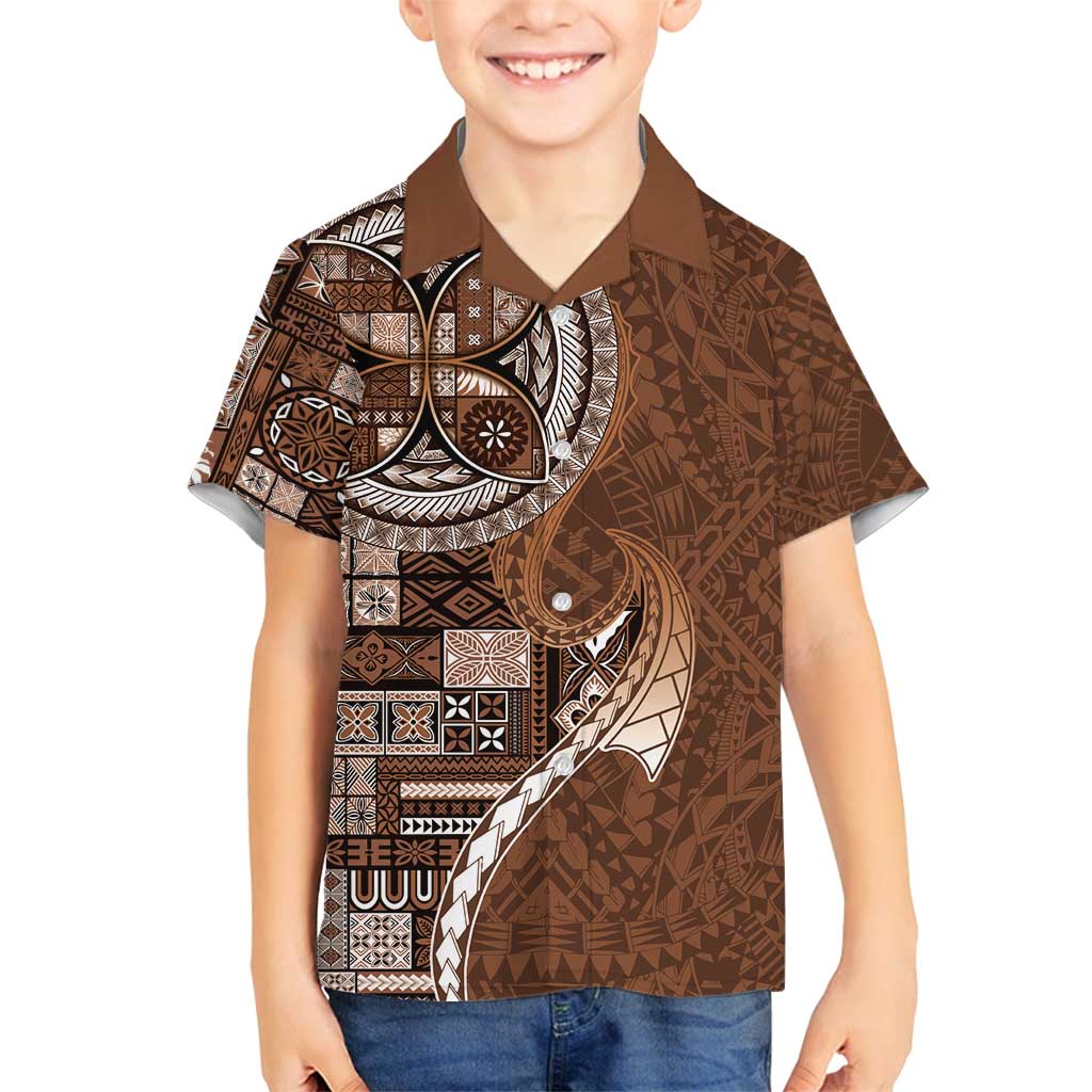 Samoan Siapo Art Tattoo Polynesian Pattern Family Matching Tank Maxi Dress and Hawaiian Shirt Brown Color - Polynesian Pride
