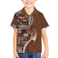 Samoan Siapo Art Tattoo Polynesian Pattern Family Matching Tank Maxi Dress and Hawaiian Shirt Brown Color - Polynesian Pride