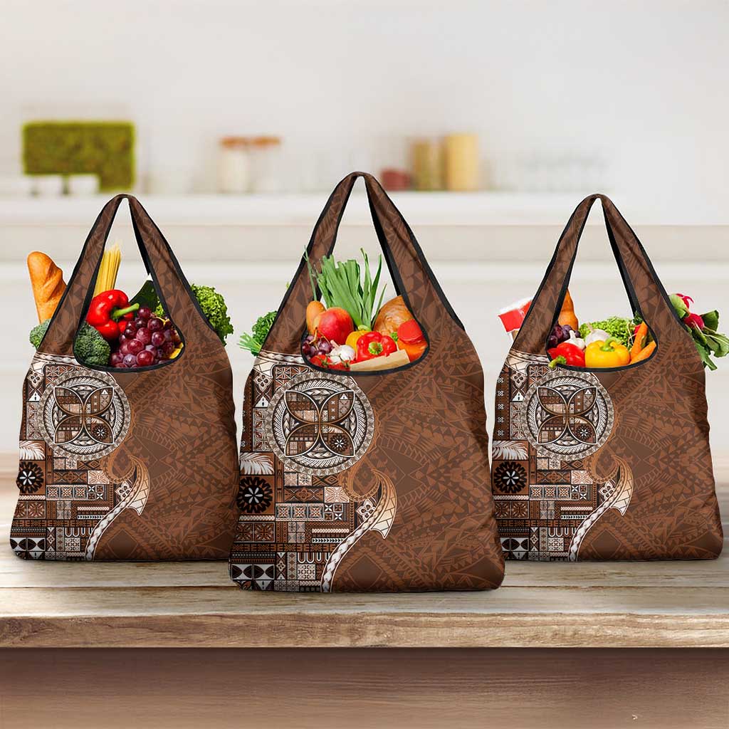 Samoan Siapo Art Tattoo Polynesian Pattern Grocery Bag Brown Color LT03 3-pack One Size Brown - Polynesian Pride