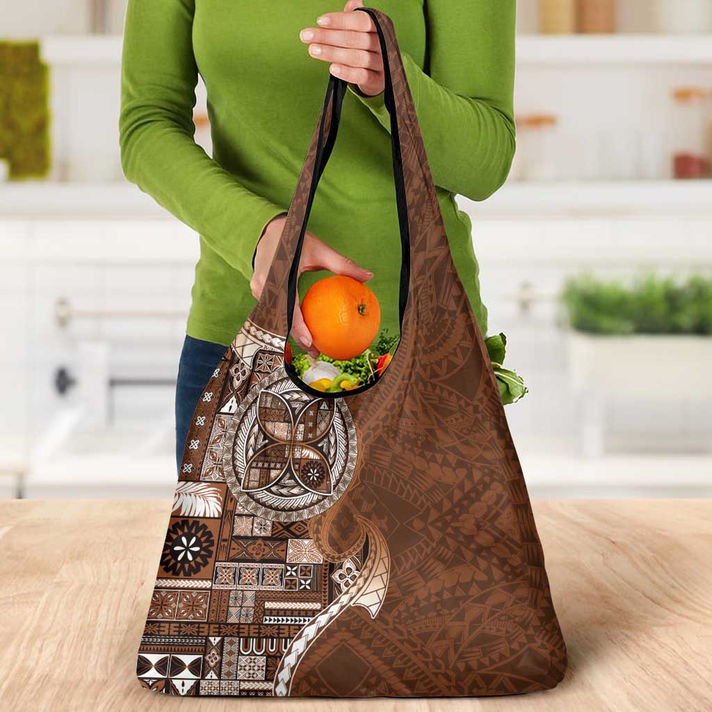 Samoan Siapo Art Tattoo Polynesian Pattern Grocery Bag Brown Color LT03 - Polynesian Pride