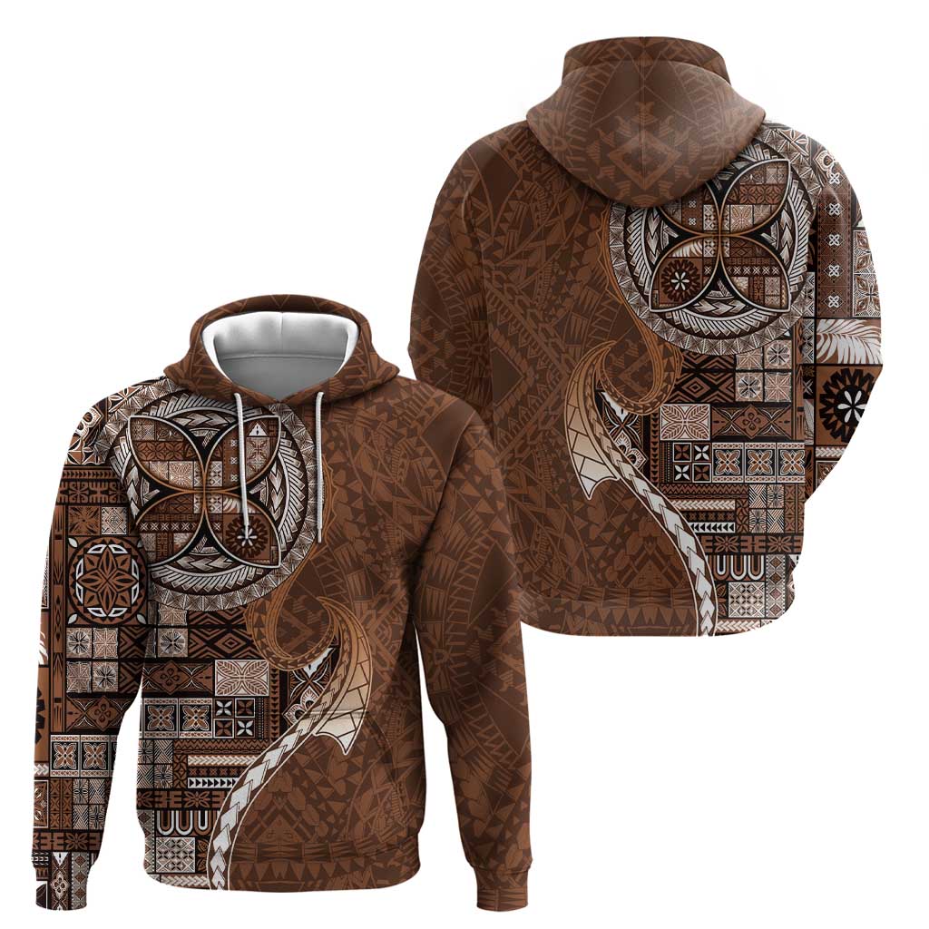 Samoan Siapo Art Tattoo Polynesian Pattern Hoodie Brown Color - Polynesian Pride