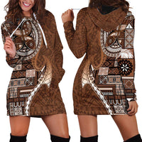 Samoan Siapo Art Tattoo Polynesian Pattern Hoodie Dress Brown Color - Polynesian Pride