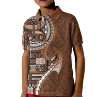 Samoan Siapo Art Tattoo Polynesian Pattern Kid Polo Shirt Brown Color - Polynesian Pride