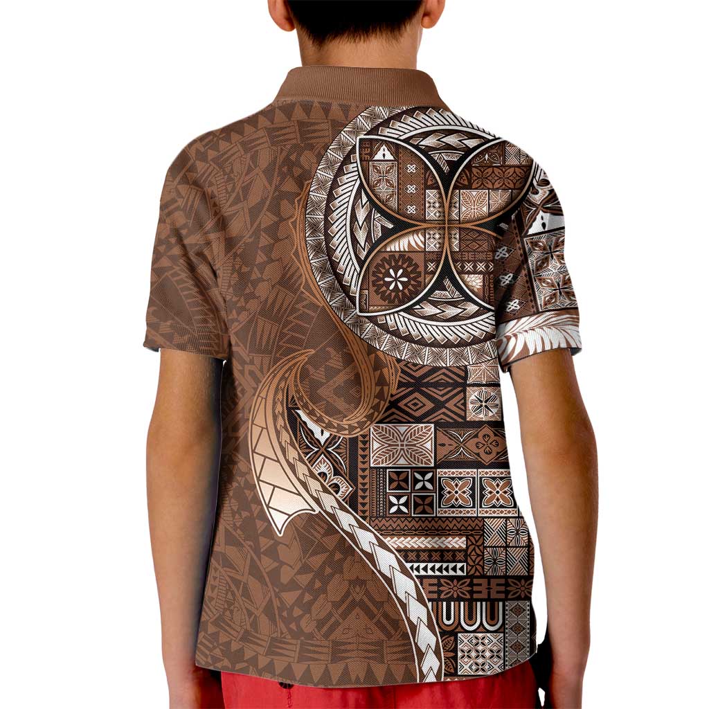 Samoan Siapo Art Tattoo Polynesian Pattern Kid Polo Shirt Brown Color - Polynesian Pride