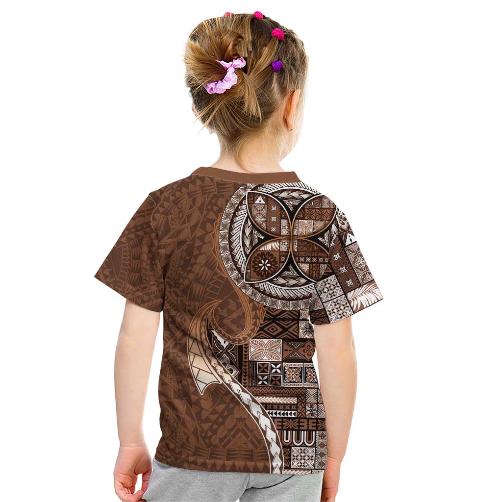 Samoan Siapo Art Tattoo Polynesian Pattern Kid T Shirt Brown Color - Polynesian Pride