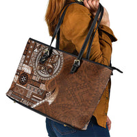 Samoan Siapo Art Tattoo Polynesian Pattern Leather Tote Bag Brown Color - Polynesian Pride
