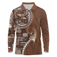 Samoan Siapo Art Tattoo Polynesian Pattern Long Sleeve Polo Shirt Brown Color - Polynesian Pride
