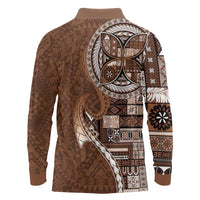 Samoan Siapo Art Tattoo Polynesian Pattern Long Sleeve Polo Shirt Brown Color - Polynesian Pride