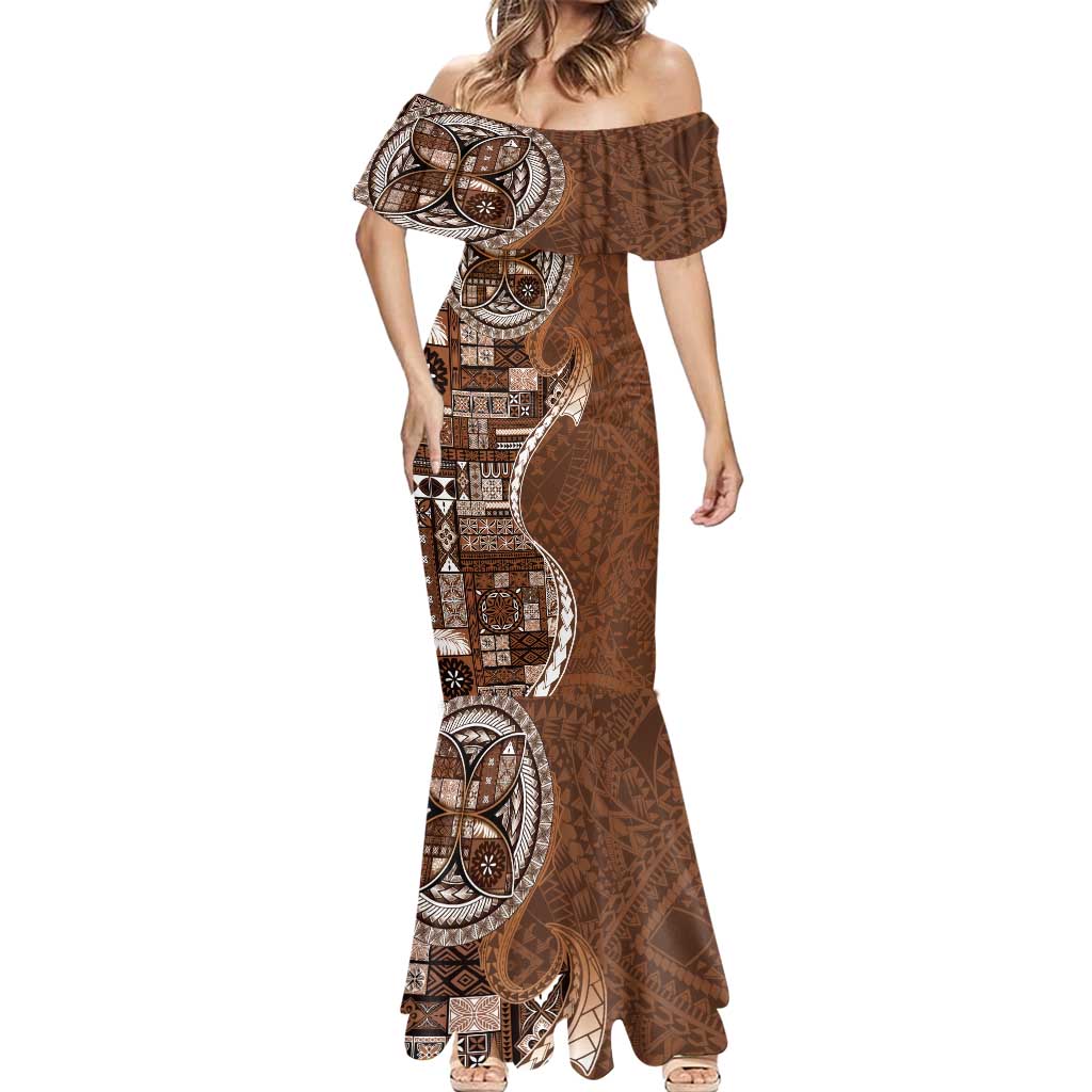 Samoan Siapo Art Tattoo Polynesian Pattern Mermaid Dress Brown Color - Polynesian Pride