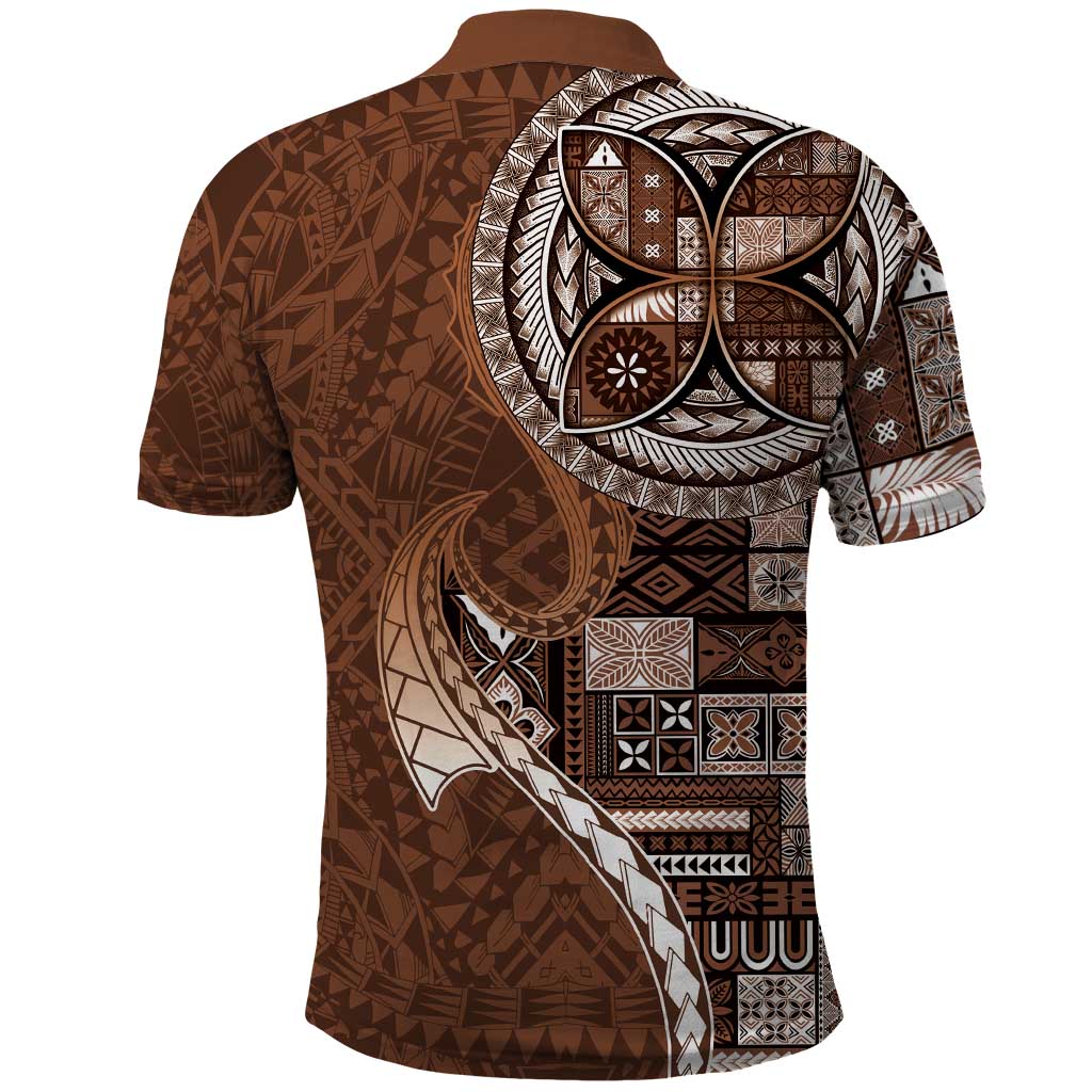 Samoan Siapo Art Tattoo Polynesian Pattern Polo Shirt Brown Color - Polynesian Pride