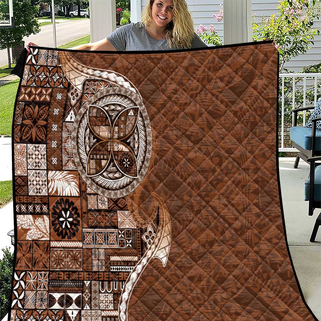 Samoan Siapo Art Tattoo Polynesian Pattern Quilt Brown Color - Polynesian Pride