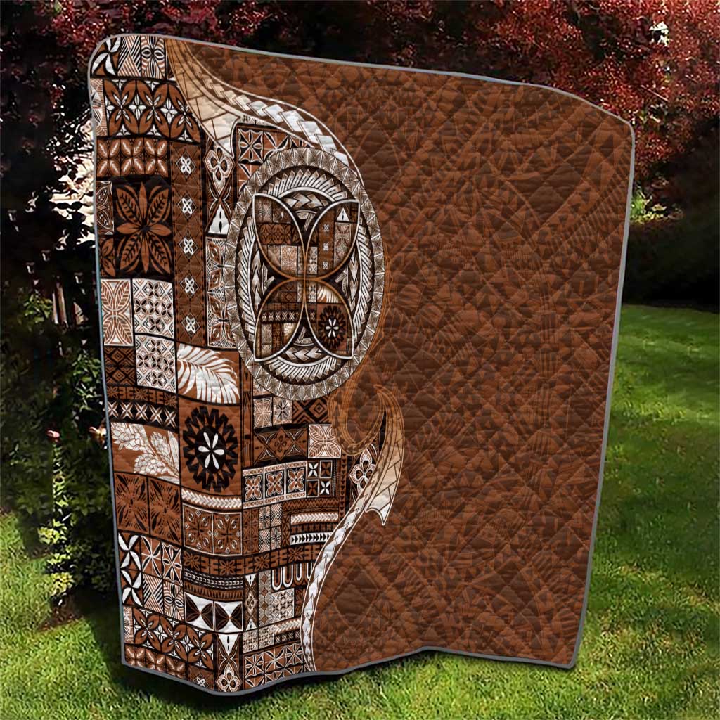 Samoan Siapo Art Tattoo Polynesian Pattern Quilt Brown Color - Polynesian Pride
