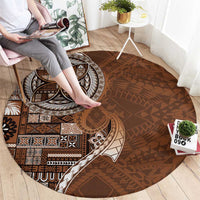 Samoan Siapo Art Tattoo Polynesian Pattern Round Carpet Brown Color - Polynesian Pride