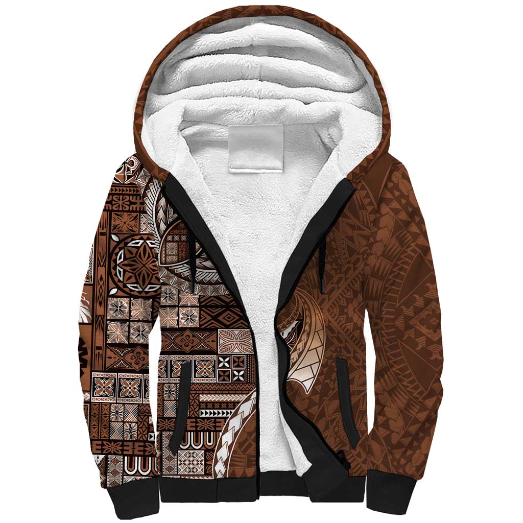 Samoan Siapo Art Tattoo Polynesian Pattern Sherpa Hoodie Brown Color LT03 Unisex Brown - Polynesian Pride