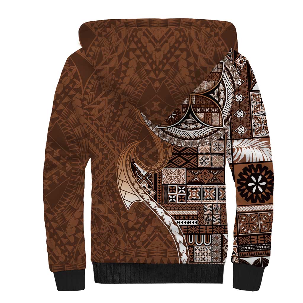 Samoan Siapo Art Tattoo Polynesian Pattern Sherpa Hoodie Brown Color LT03 - Polynesian Pride