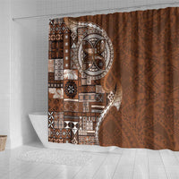 Samoan Siapo Art Tattoo Polynesian Pattern Shower Curtain Brown Color - Polynesian Pride