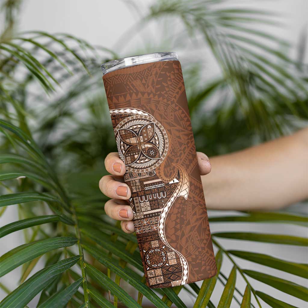 Samoan Siapo Art Tattoo Polynesian Pattern Skinny Tumbler Brown Color - Polynesian Pride