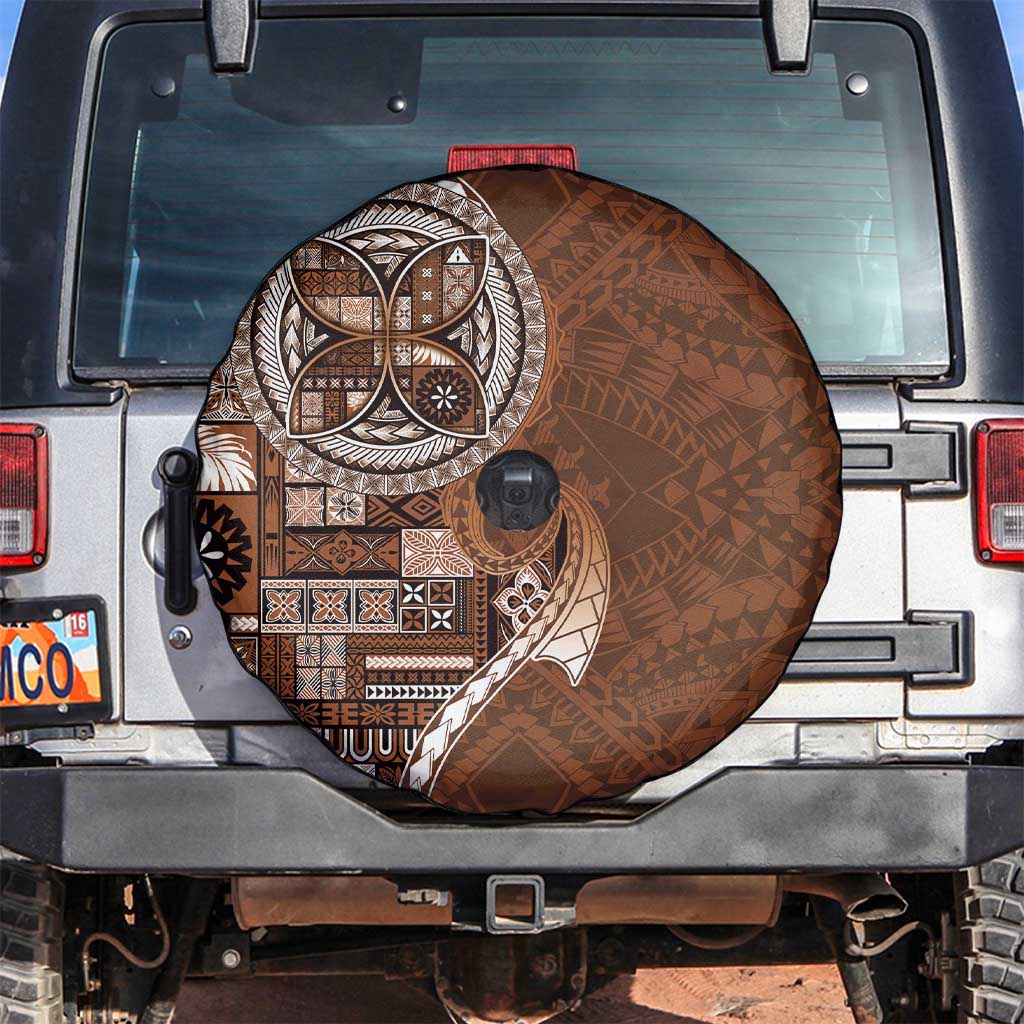 Samoan Siapo Art Tattoo Polynesian Pattern Spare Tire Cover Brown Color - Polynesian Pride