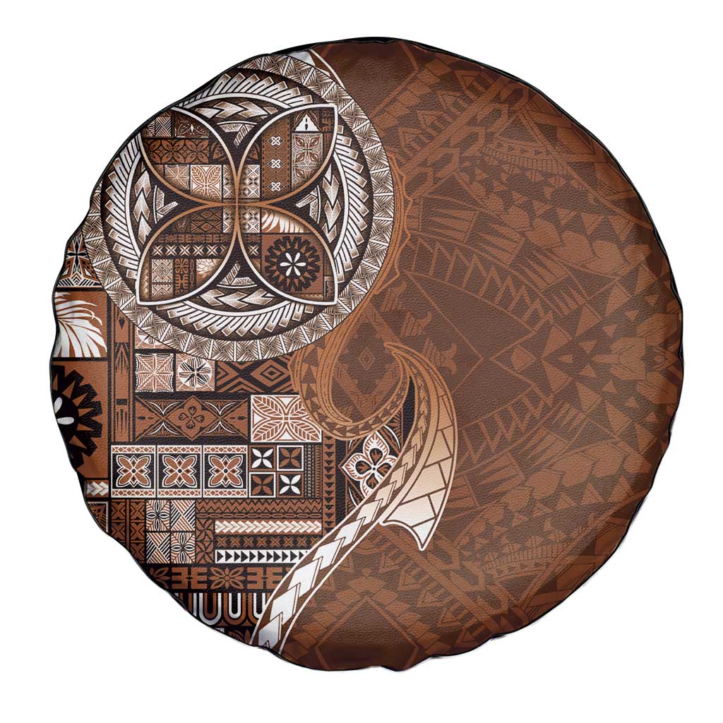 Samoan Siapo Art Tattoo Polynesian Pattern Spare Tire Cover Brown Color - Polynesian Pride