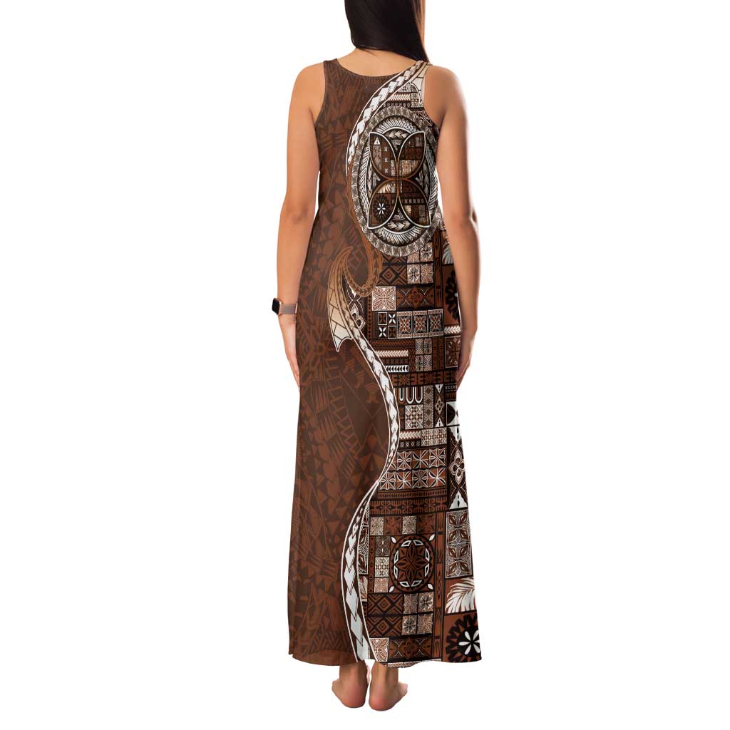 Samoan Siapo Art Tattoo Polynesian Pattern Tank Maxi Dress Brown Color - Polynesian Pride