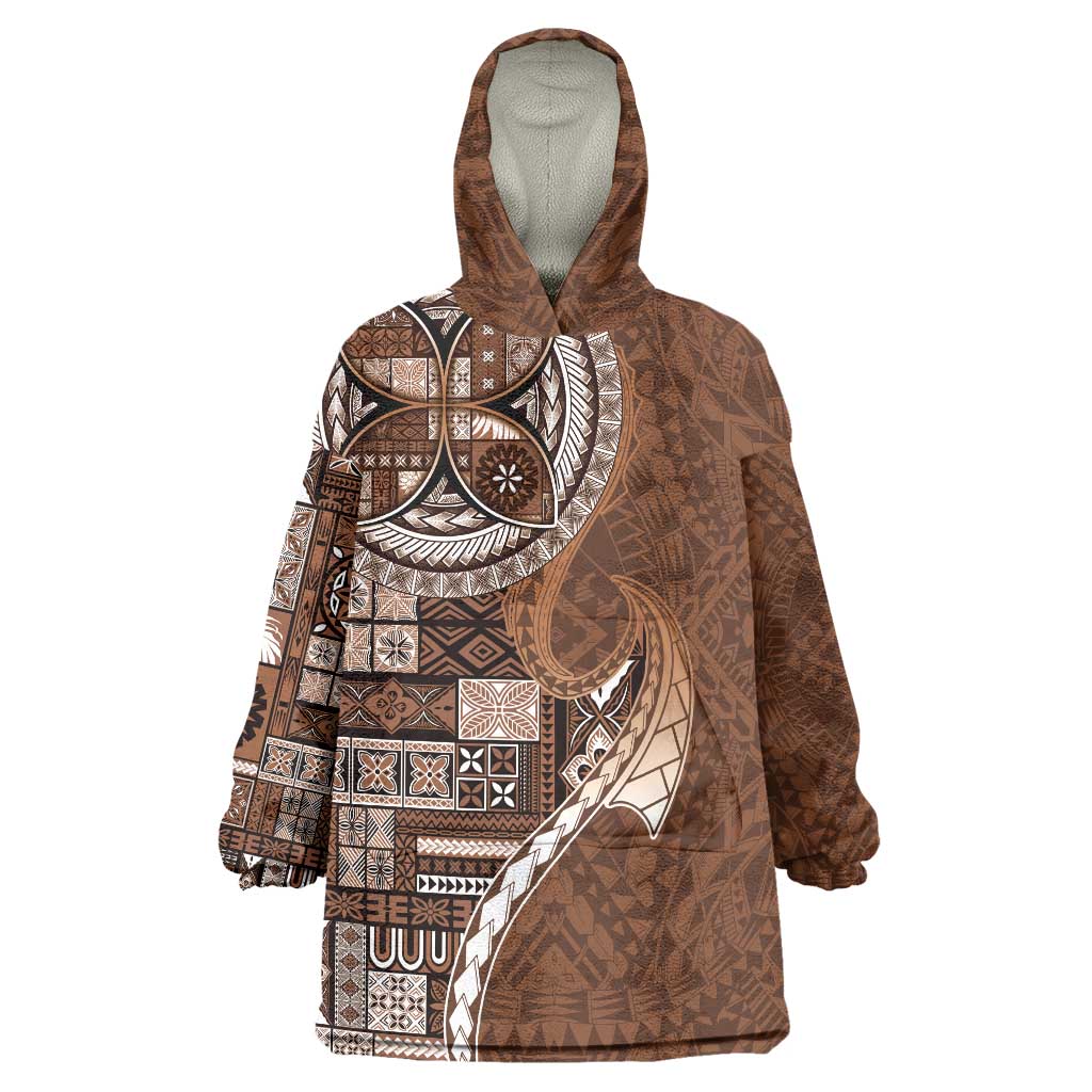 Samoan Siapo Art Tattoo Polynesian Pattern Wearable Blanket Hoodie Brown Color LT03 One Size Brown - Polynesian Pride