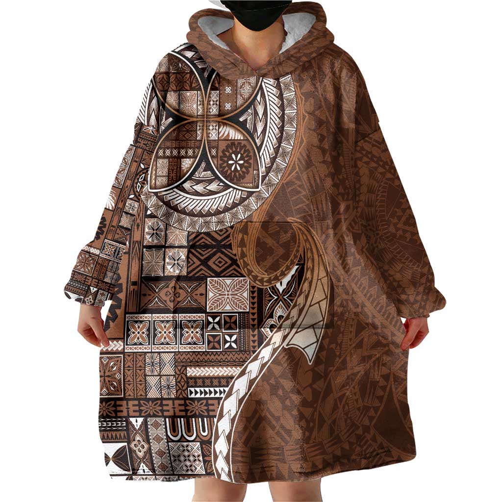 Samoan Siapo Art Tattoo Polynesian Pattern Wearable Blanket Hoodie Brown Color LT03 - Polynesian Pride