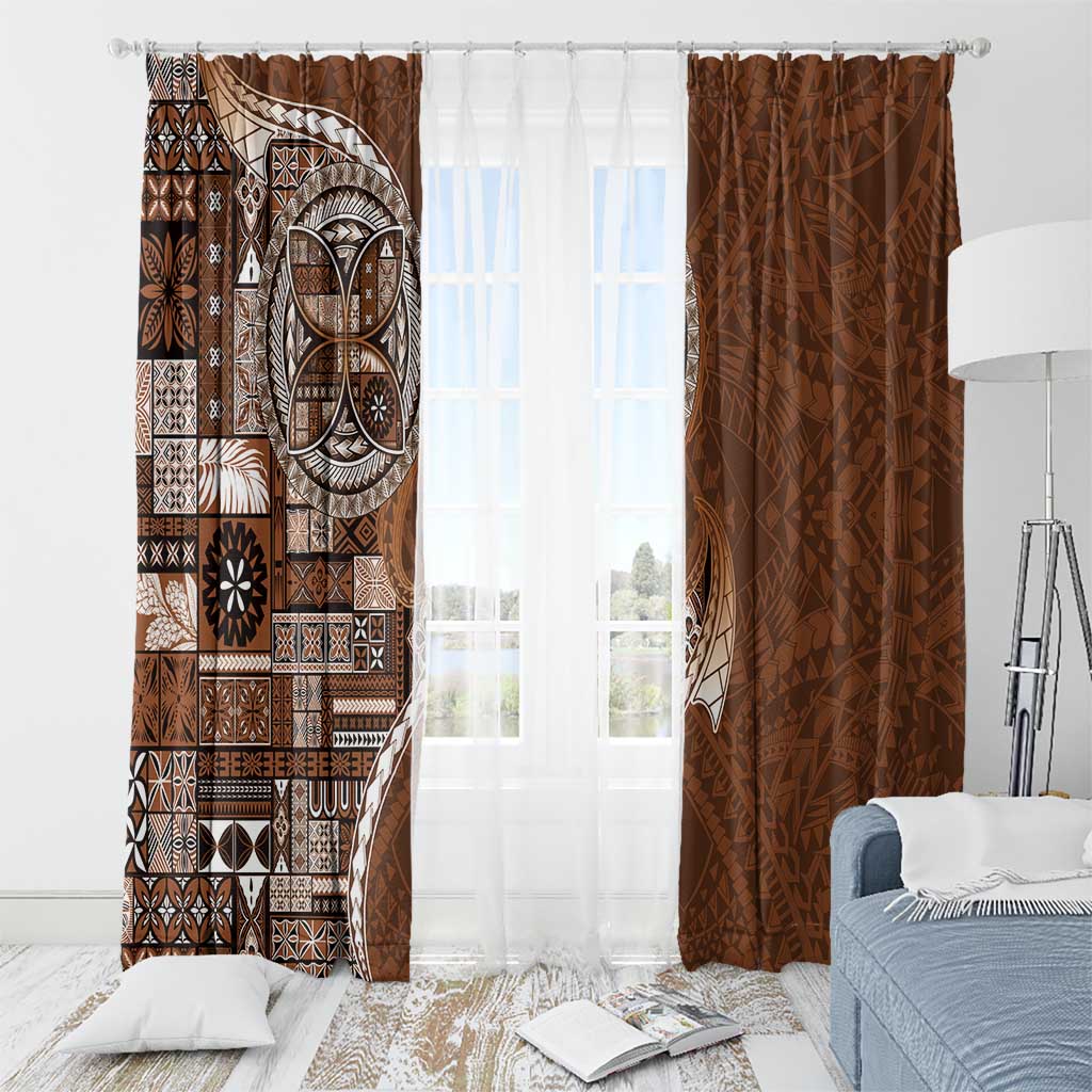 Samoan Siapo Art Tattoo Polynesian Pattern Window Curtain Brown Color - Polynesian Pride