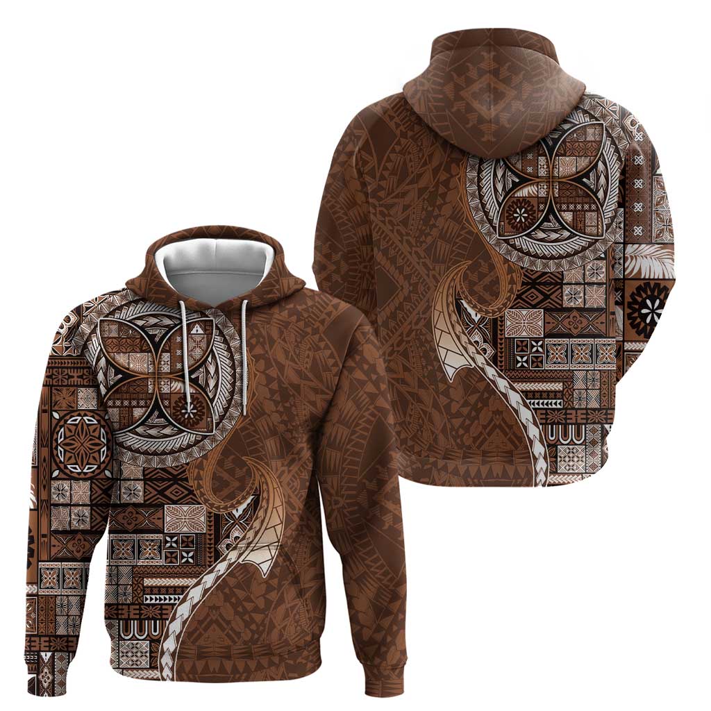 Samoan Siapo Art Tattoo Polynesian Pattern Zip Hoodie Brown Color - Polynesian Pride
