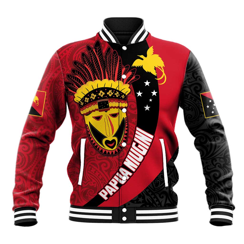 Papua New Guinea Mask Festival Baseball Jacket Papua Niugini Tribe Mask Melanesian Pattern LT03 Unisex Red - Polynesian Pride