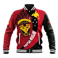 Papua New Guinea Mask Festival Baseball Jacket Papua Niugini Tribe Mask Melanesian Pattern LT03 Unisex Red - Polynesian Pride