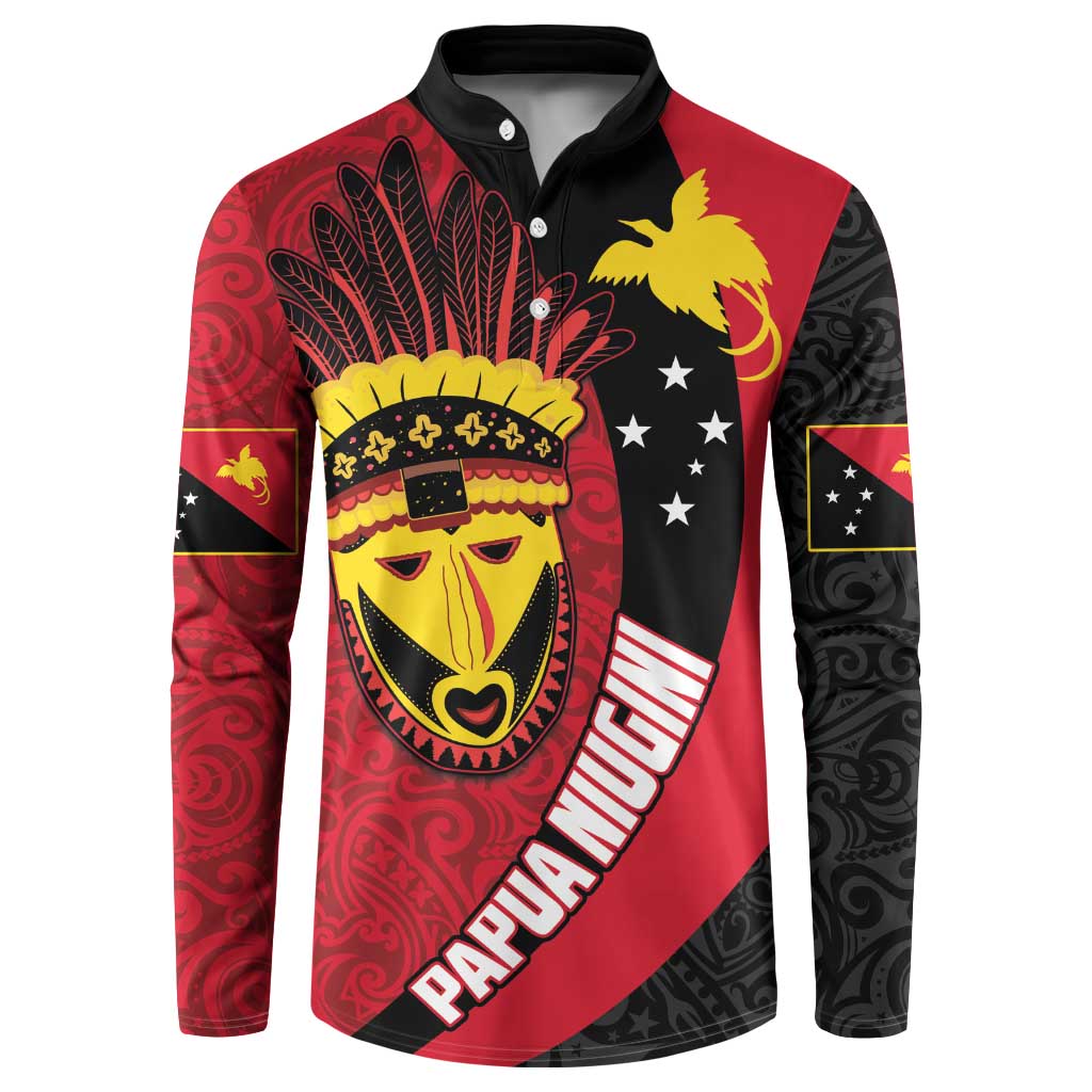 Papua New Guinea Mask Festival Button Sweatshirt Papua Niugini Tribe Mask Melanesian Pattern LT03 Red - Polynesian Pride