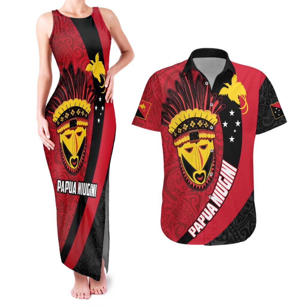 Papua New Guinea Mask Festival Couples Matching Tank Maxi Dress and Hawaiian Shirt Papua Niugini Tribe Mask Melanesian Pattern