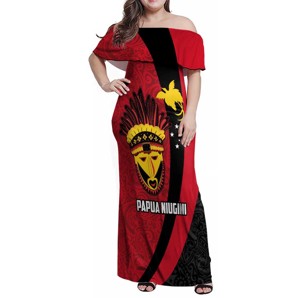 Papua New Guinea Mask Festival Family Matching Off Shoulder Maxi Dress and Hawaiian Shirt Papua Niugini Tribe Mask Melanesian Pattern