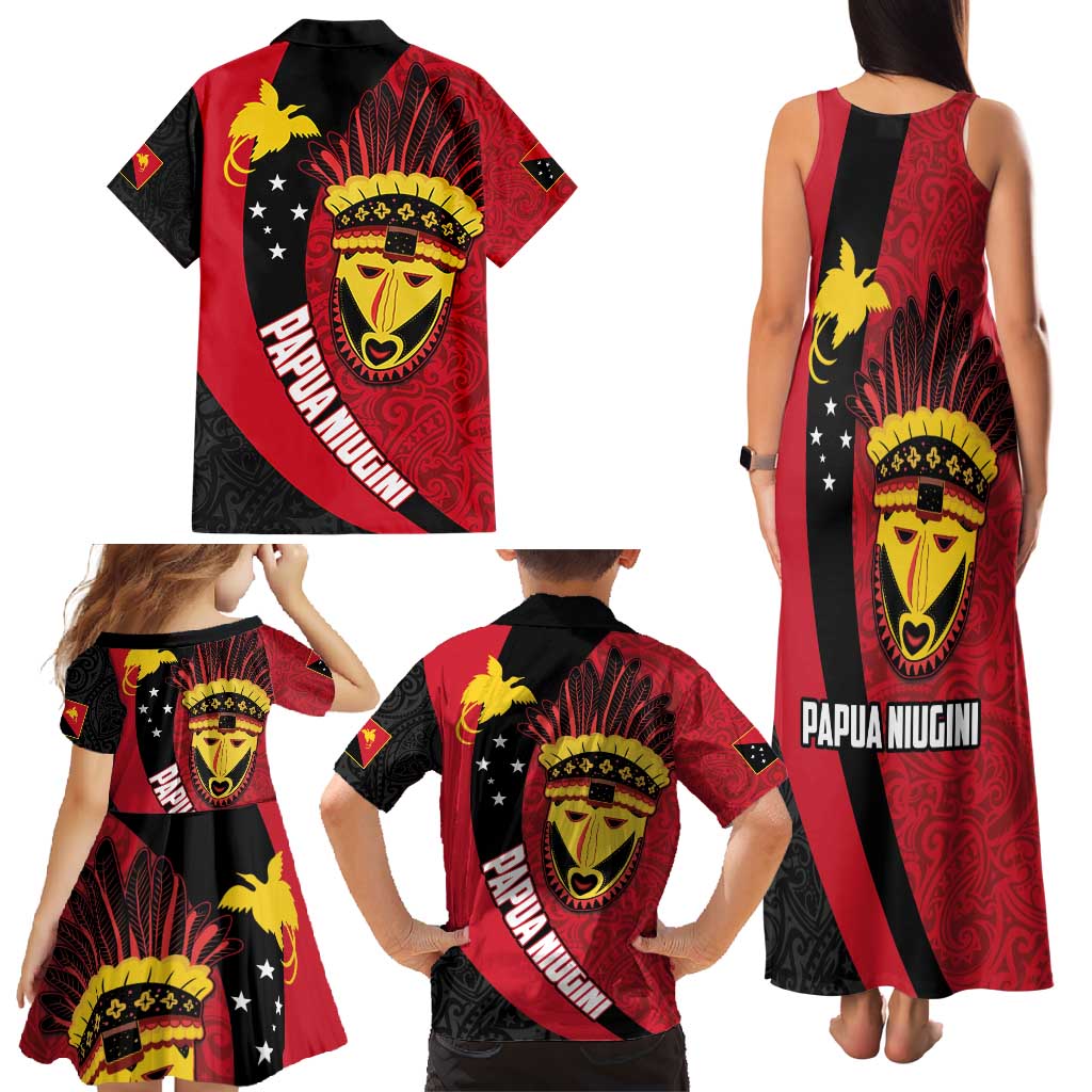 Papua New Guinea Mask Festival Family Matching Tank Maxi Dress and Hawaiian Shirt Papua Niugini Tribe Mask Melanesian Pattern