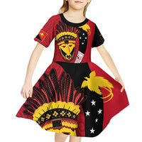 Papua New Guinea Mask Festival Kid Short Sleeve Dress Papua Niugini Tribe Mask Melanesian Pattern