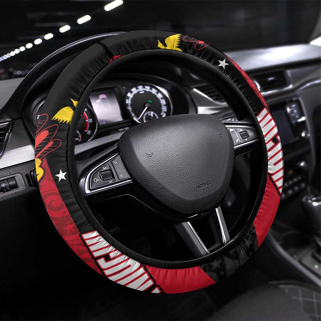 Papua New Guinea Mask Festival Steering Wheel Cover Papua Niugini Tribe Mask Melanesian Pattern LT03 Universal Fit Red - Polynesian Pride